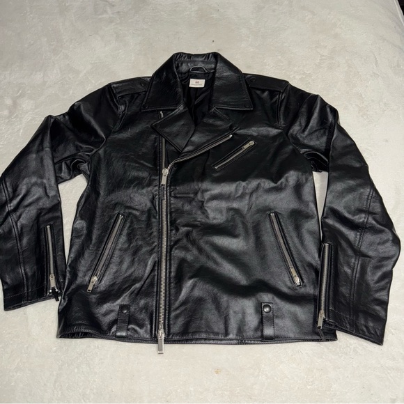 Men's AG Adriano Goldschmied Kuro Leather JacketTrue Black Size Medium - Picture 1 of 9